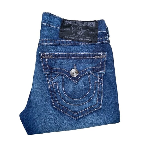 Vintage True Religion Jeans Size 32 BILLY SUPER T CONTRAST STITCH Blue - Picture 7 of 8